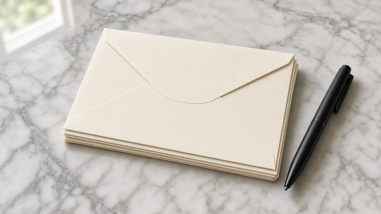 Blank envelopes and a pen on marble
